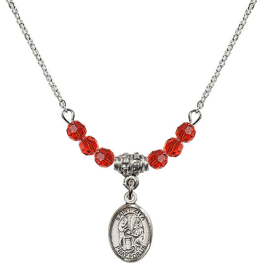 Sterling Silver Saint Zita Birthstone Necklace with Ruby Beads - 9244