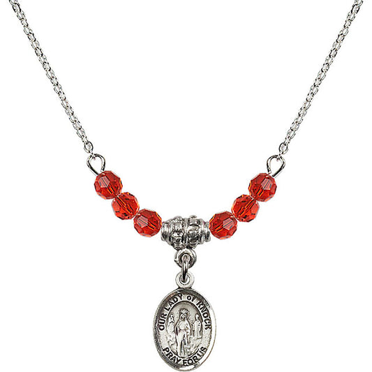 Sterling Silver Our Lady of Knock Birthstone Necklace with Ruby Beads - 9246