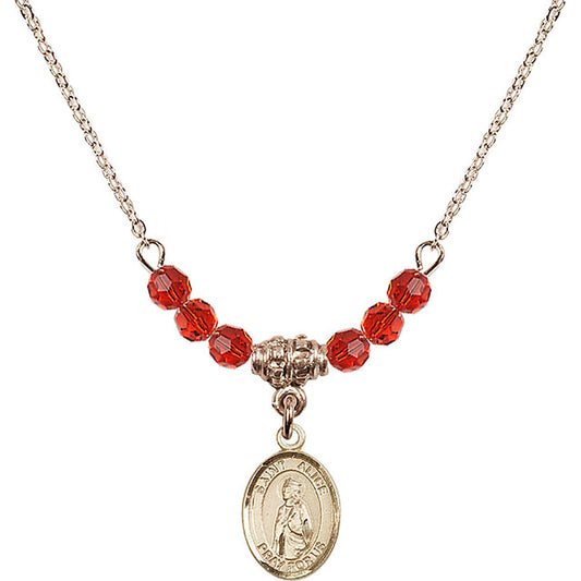 14kt Gold Filled Saint Alice Birthstone Necklace with Ruby Beads - 9248