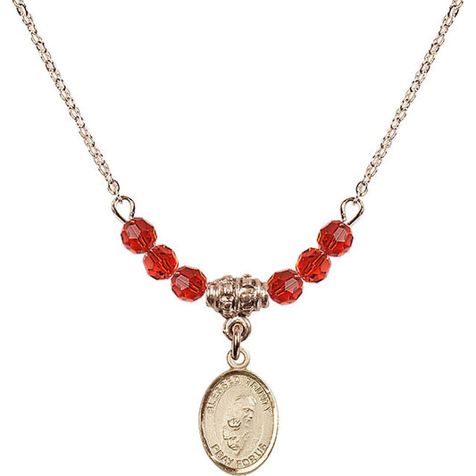 14kt Gold Filled Blessed Trinity Birthstone Necklace with Ruby Beads - 9249