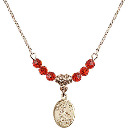 14kt Gold Filled Saint Isabella of Portugal Birthstone Necklace with Ruby Beads - 9250