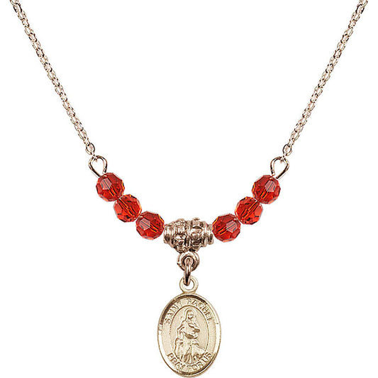 14kt Gold Filled Saint Rachel Birthstone Necklace with Ruby Beads - 9251