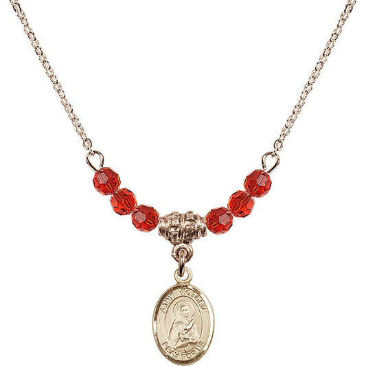 14kt Gold Filled Saint Victoria Birthstone Necklace with Ruby Beads - 9253