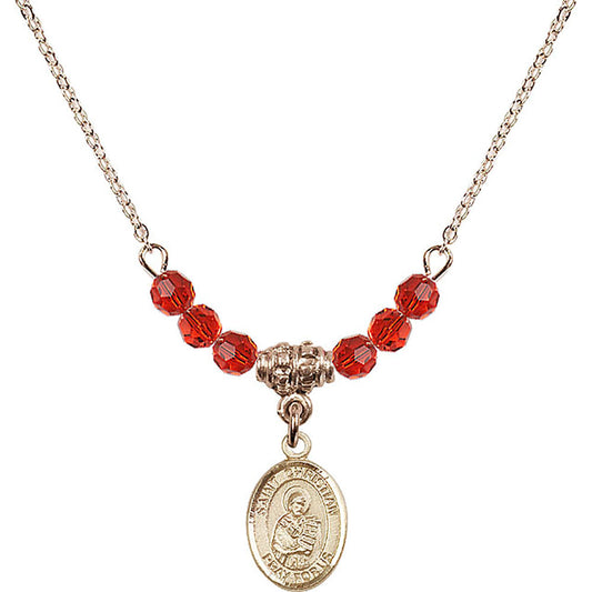 14kt Gold Filled Saint Christian Demosthenes Birthstone Necklace with Ruby Beads - 9257