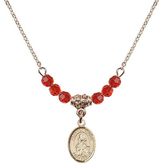 14kt Gold Filled Saint Isaiah Birthstone Necklace with Ruby Beads - 9258
