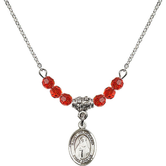 Sterling Silver Saint Hildegard von Bingen Birthstone Necklace with Ruby Beads - 9260