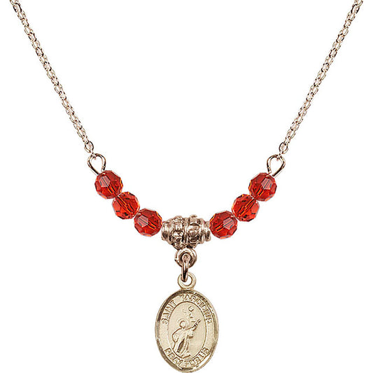 14kt Gold Filled Saint Tarcisius Birthstone Necklace with Ruby Beads - 9261