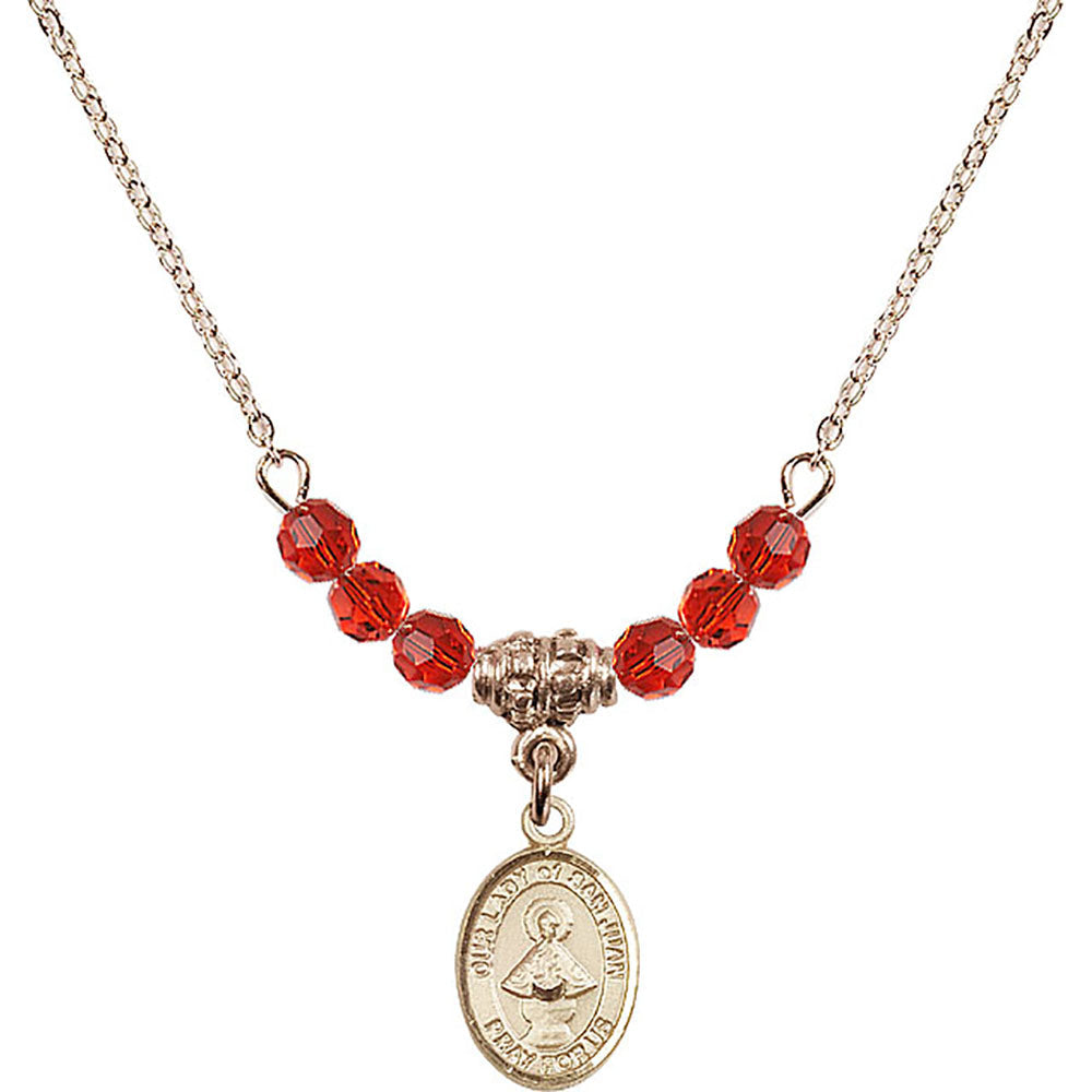 14kt Gold Filled Our Lady of San Juan Birthstone Necklace with Ruby Beads - 9263