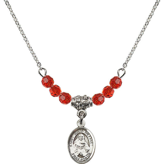 Sterling Silver Saint Julia Billiart Birthstone Necklace with Ruby Beads - 9267