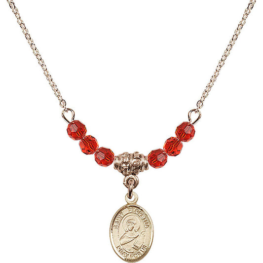 14kt Gold Filled Saint Perpetua Birthstone Necklace with Ruby Beads - 9272