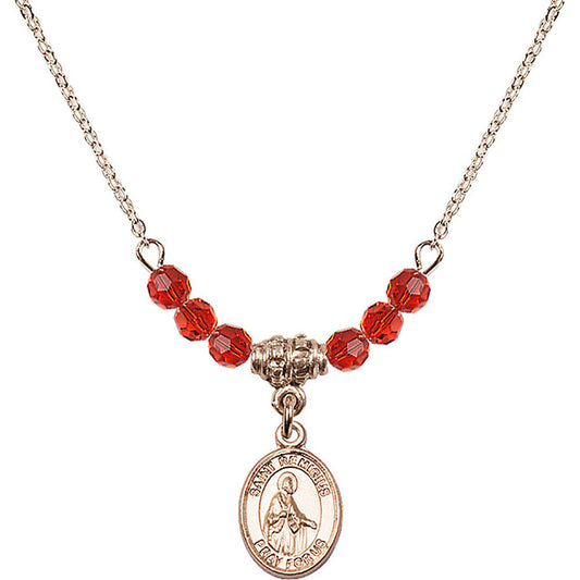 14kt Gold Filled Saint Remigius of Reims Birthstone Necklace with Ruby Beads - 9274