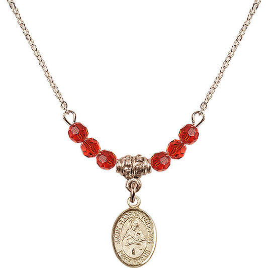 14kt Gold Filled Saint Gabriel Possenti Birthstone Necklace with Ruby Beads - 9279