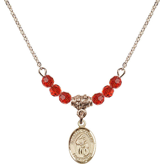 14kt Gold Filled Blessed Caroline Gerhardinger Birthstone Necklace with Ruby Beads - 9281