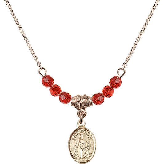 14kt Gold Filled Saint Walter of Pontoise Birthstone Necklace with Ruby Beads - 9285