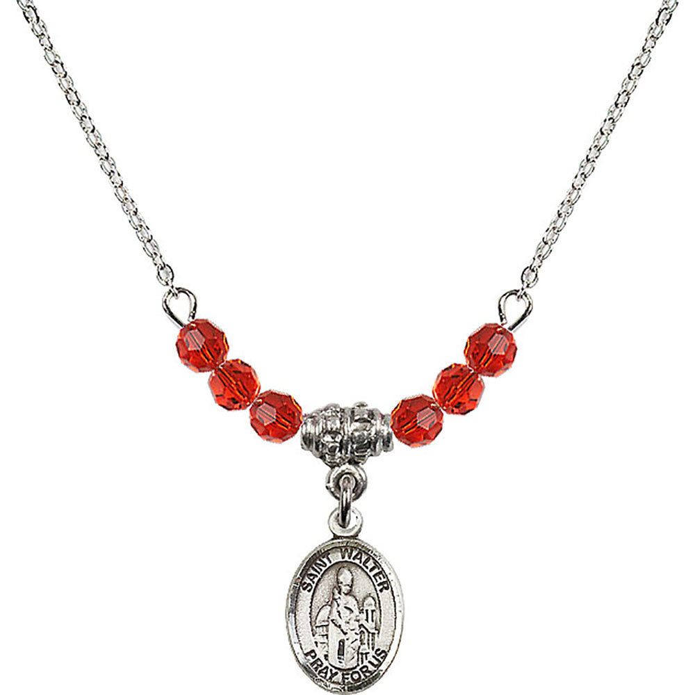 Sterling Silver Saint Walter of Pontoise Birthstone Necklace with Ruby Beads - 9285