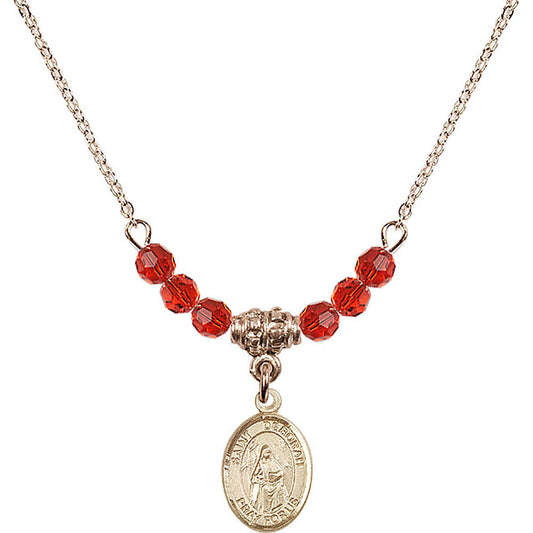14kt Gold Filled Saint Deborah Birthstone Necklace with Ruby Beads - 9286