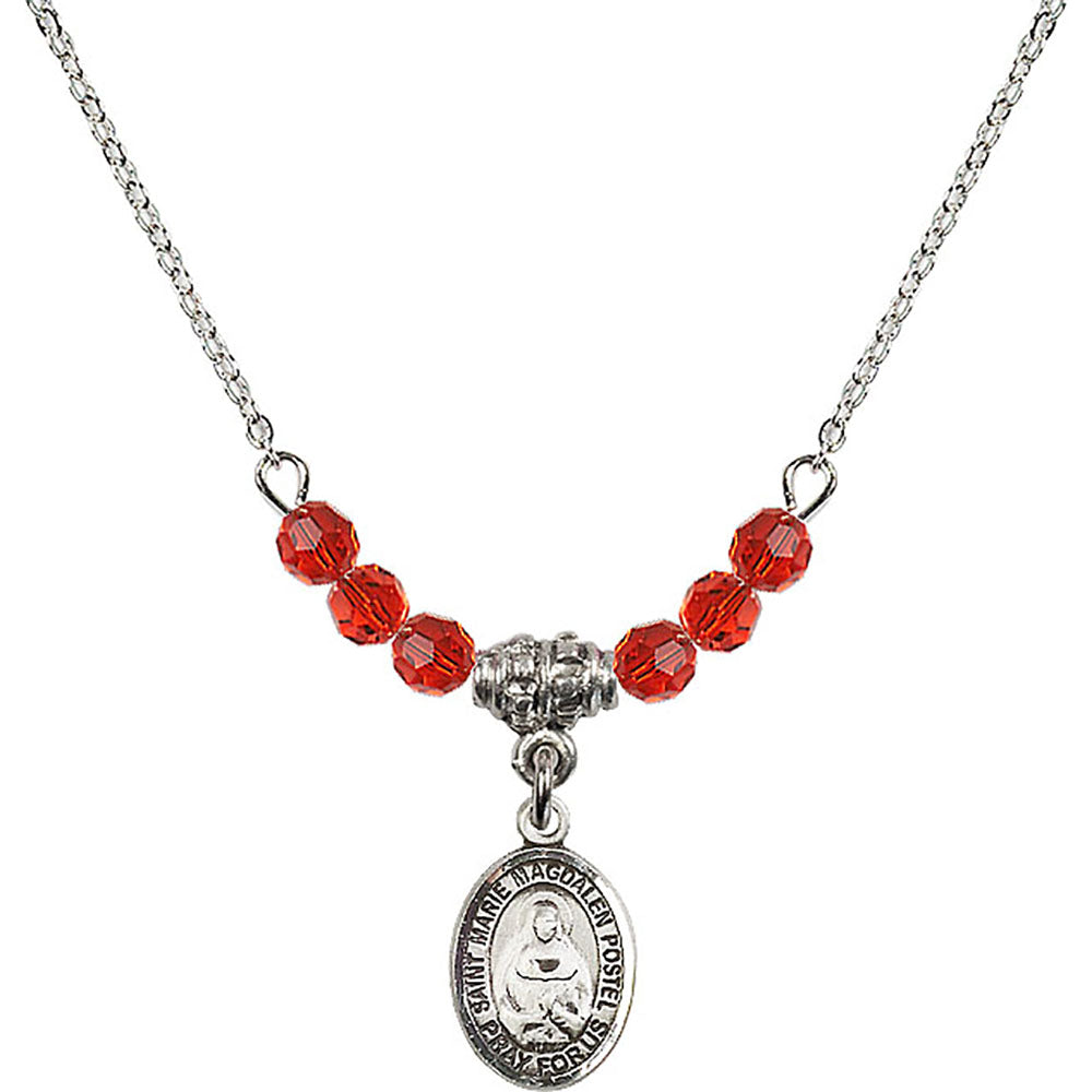 Sterling Silver Saint Marie Magdalen Postel Birthstone Necklace with Ruby Beads - 9294