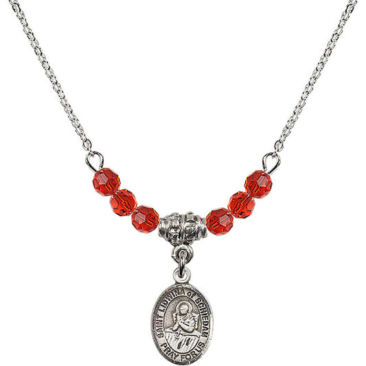 Sterling Silver Saint Lidwina of Schiedam Birthstone Necklace with Ruby Beads - 9297