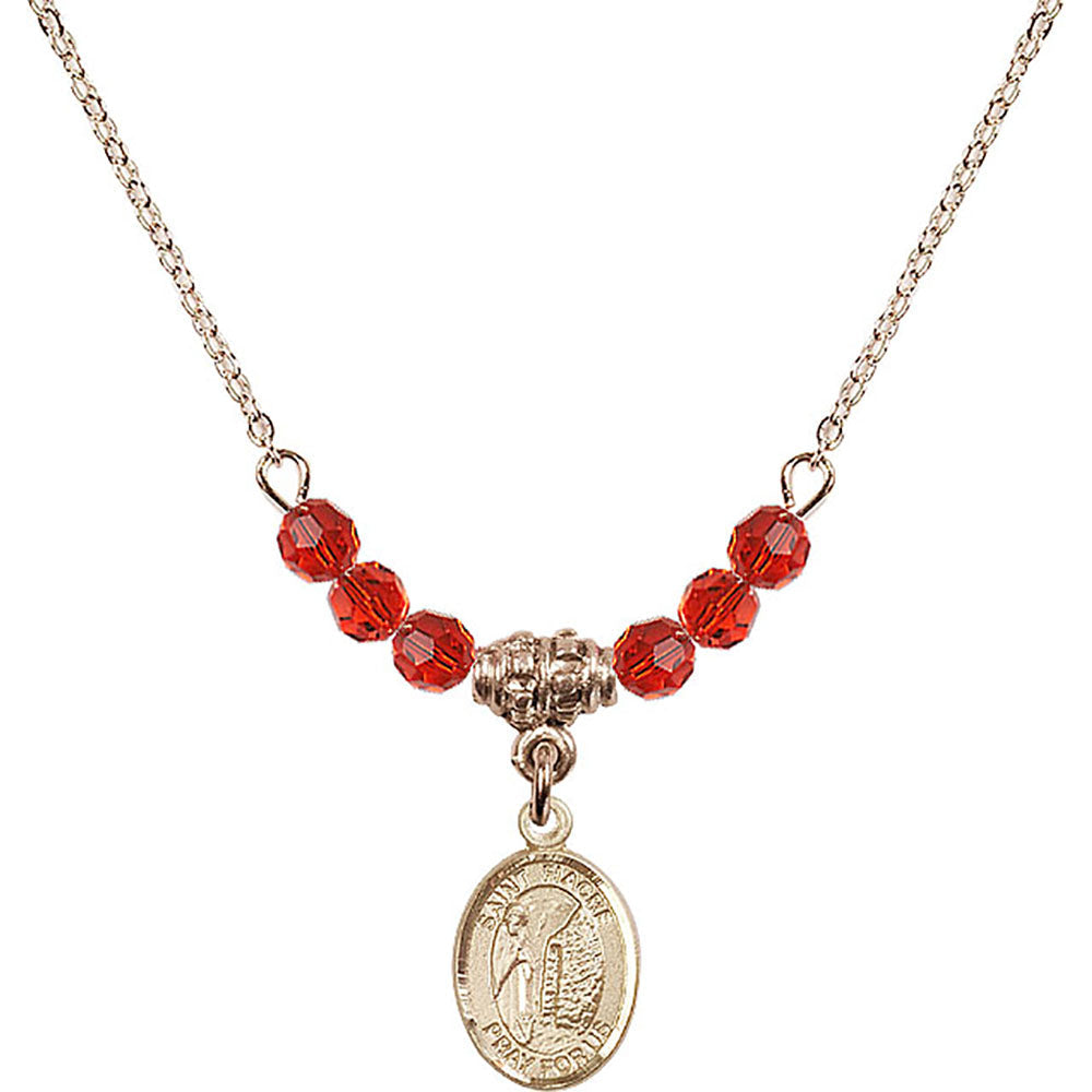 14kt Gold Filled Saint Fiacre Birthstone Necklace with Ruby Beads - 9298