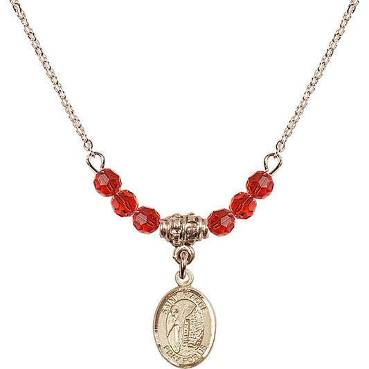 14kt Gold Filled Saint Fiacre Birthstone Necklace with Ruby Beads - 9298