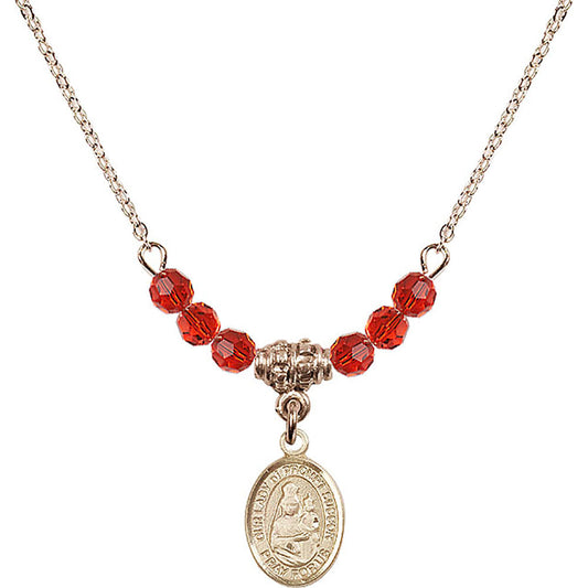 14kt Gold Filled Our Lady of Prompt Succor Birthstone Necklace with Ruby Beads - 9299