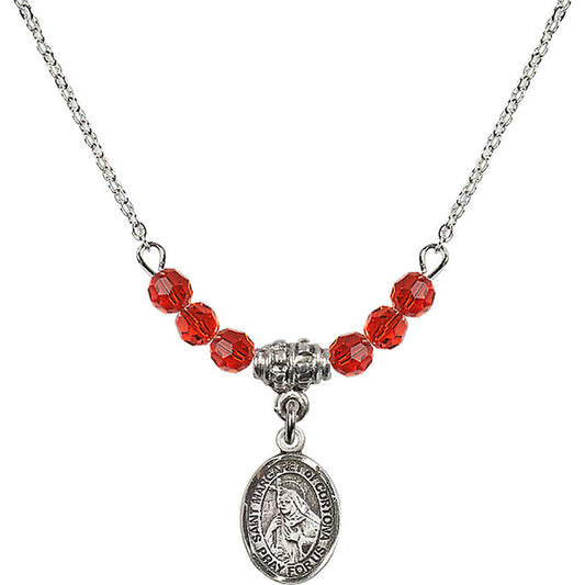 Sterling Silver Saint Margaret of Cortona Birthstone Necklace with Ruby Beads - 9301