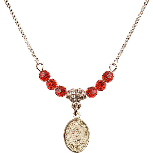 14kt Gold Filled Saint Bede the Venerable Birthstone Necklace with Ruby Beads - 9302