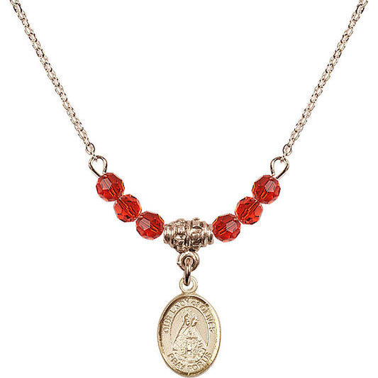 14kt Gold Filled Our Lady of Olives Birthstone Necklace with Ruby Beads - 9303