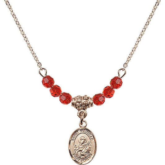 14kt Gold Filled Saint Meinrad of Einsiedeln Birthstone Necklace with Ruby Beads - 9307