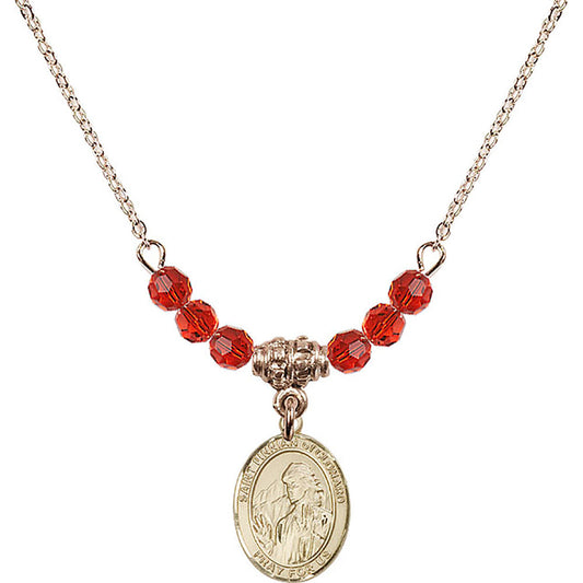 14kt Gold Filled Saint Finnian of Clonard Birthstone Necklace with Ruby Beads - 9308