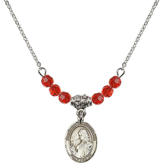 Sterling Silver Saint Finnian of Clonard Birthstone Necklace with Ruby Beads - 9308