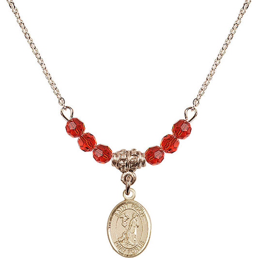 14kt Gold Filled Saint Roch Birthstone Necklace with Ruby Beads - 9310
