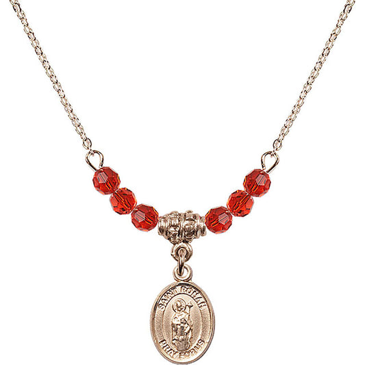 14kt Gold Filled Saint Ronan Birthstone Necklace with Ruby Beads - 9315
