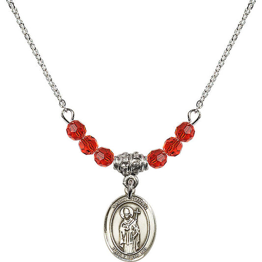 Sterling Silver Saint Ronan Birthstone Necklace with Ruby Beads - 9315