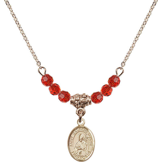 14kt Gold Filled Saint Malachy O'More Birthstone Necklace with Ruby Beads - 9316
