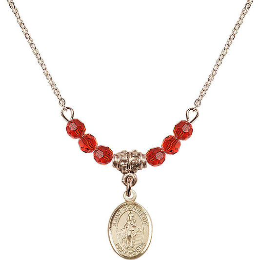 14kt Gold Filled Saint Cornelius Birthstone Necklace with Ruby Beads - 9325