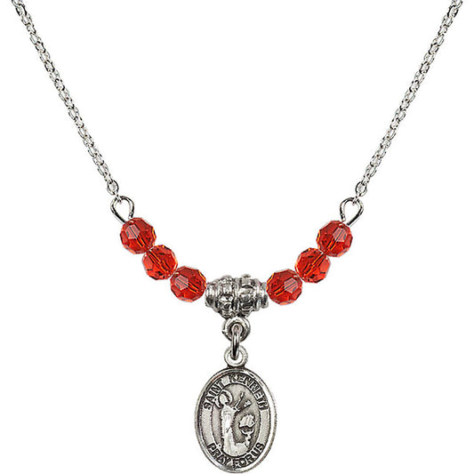 Sterling Silver Saint Kenneth Birthstone Necklace with Ruby Beads - 9332