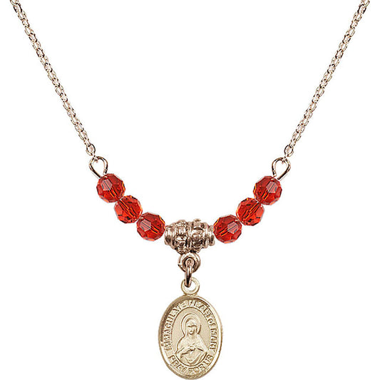 14kt Gold Filled Immaculate Heart of Mary Birthstone Necklace with Ruby Beads - 9337