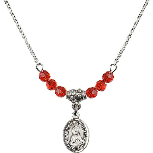 Sterling Silver Immaculate Heart of Mary Birthstone Necklace with Ruby Beads - 9337