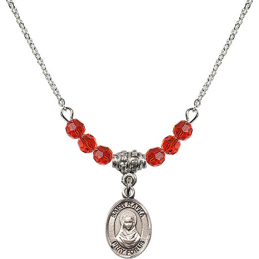 Sterling Silver Saint Rafka Birthstone Necklace with Ruby Beads - 9338