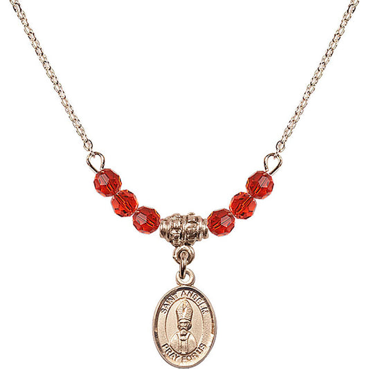 14kt Gold Filled Saint Anselm of Canterbury Birthstone Necklace with Ruby Beads - 9342