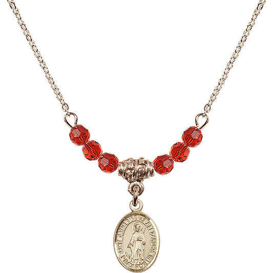14kt Gold Filled Saint Catherine of Alexandria Birthstone Necklace with Ruby Beads - 9343