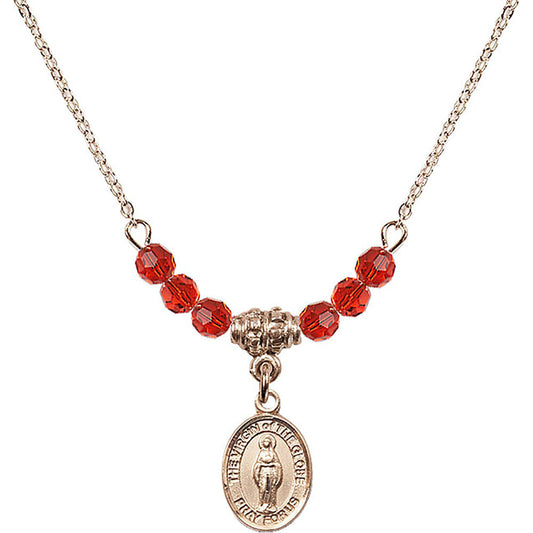 14kt Gold Filled Virgin of the Globe Birthstone Necklace with Ruby Beads - 9345
