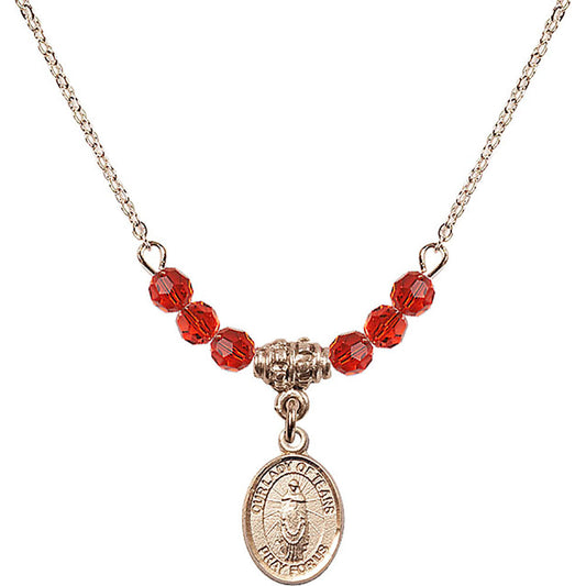 14kt Gold Filled Our Lady of Tears Birthstone Necklace with Ruby Beads - 9346
