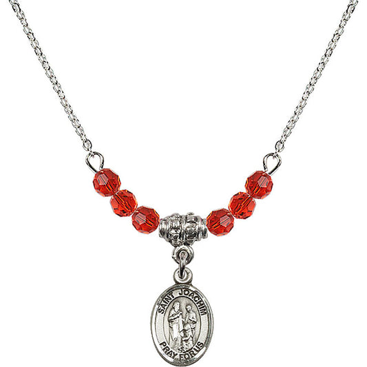 Sterling Silver Saint Joachim Birthstone Necklace with Ruby Beads - 9348
