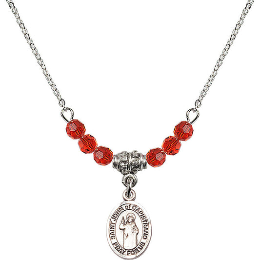 Sterling Silver Saint John of Capistrano Birthstone Necklace with Ruby Beads - 9350
