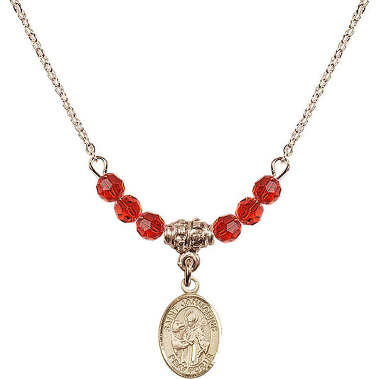 14kt Gold Filled Saint Januarius Birthstone Necklace with Ruby Beads - 9351