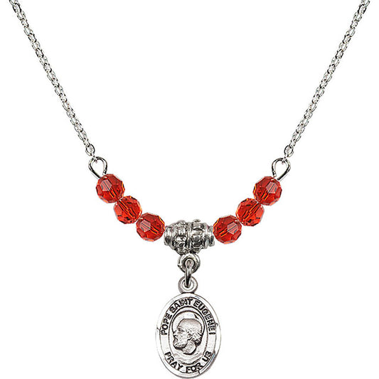 Sterling Silver Pope Saint Eugene I Birthstone Necklace with Ruby Beads - 9352