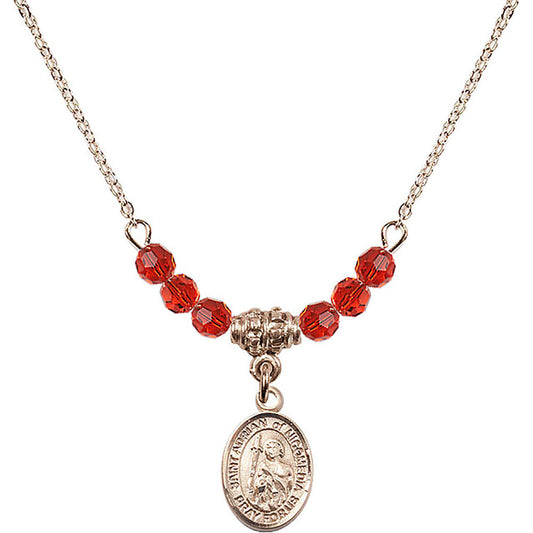 14kt Gold Filled Saint Adrian of Nicomedia Birthstone Necklace with Ruby Beads - 9353
