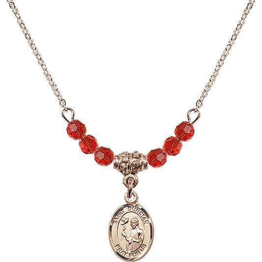 14kt Gold Filled Saint Dunstan Birthstone Necklace with Ruby Beads - 9355